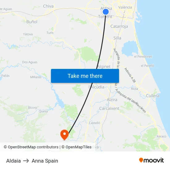 Aldaia to Anna Spain map