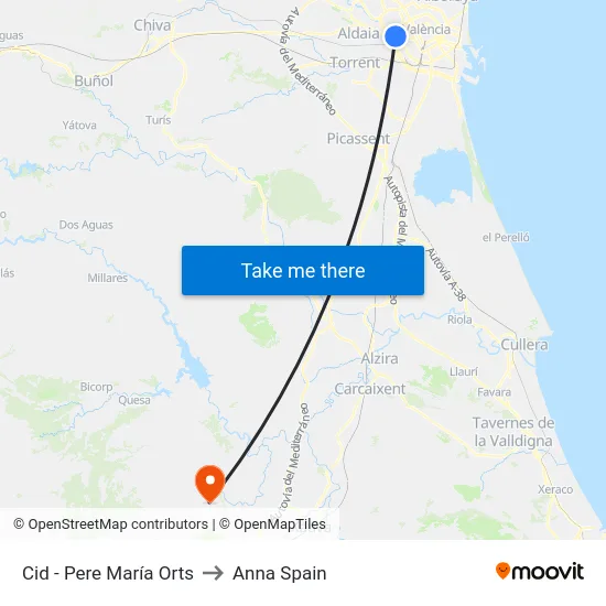 Cid - Pere María Orts to Anna Spain map