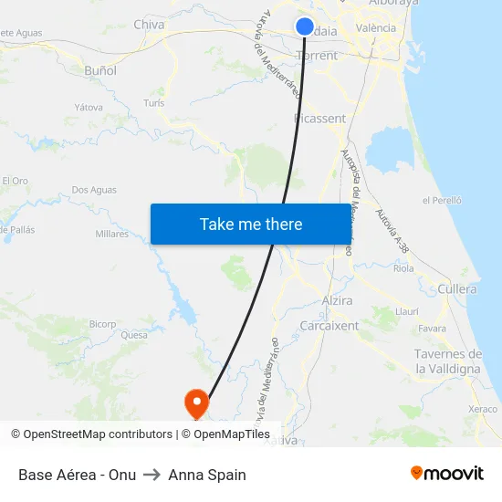 Base Aérea - Onu to Anna Spain map