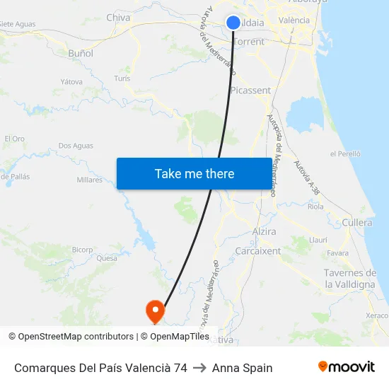 Comarques Del País Valencià 74 to Anna Spain map