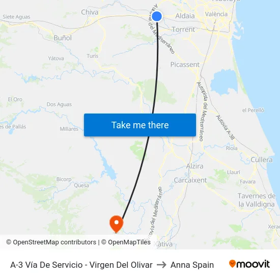 A-3 Vía De Servicio - Virgen Del Olivar to Anna Spain map