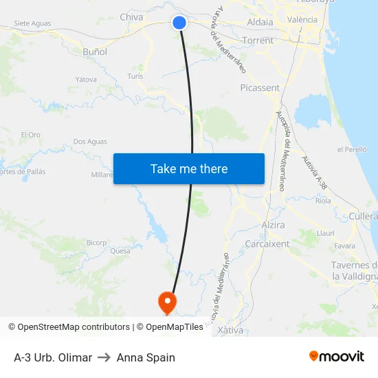 A-3 Urb. Olimar to Anna Spain map
