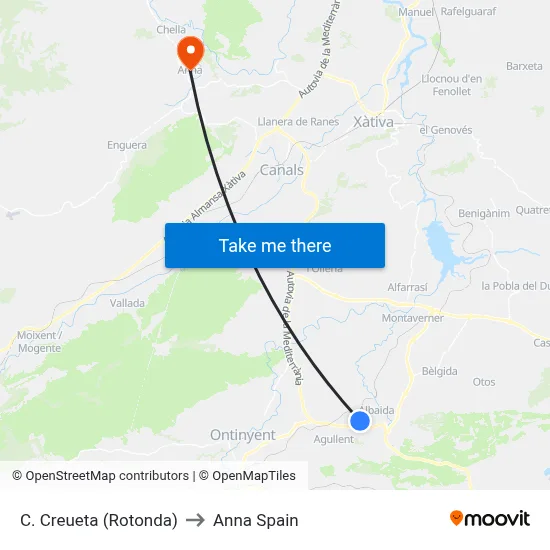 C. Creueta (Rotonda) to Anna Spain map