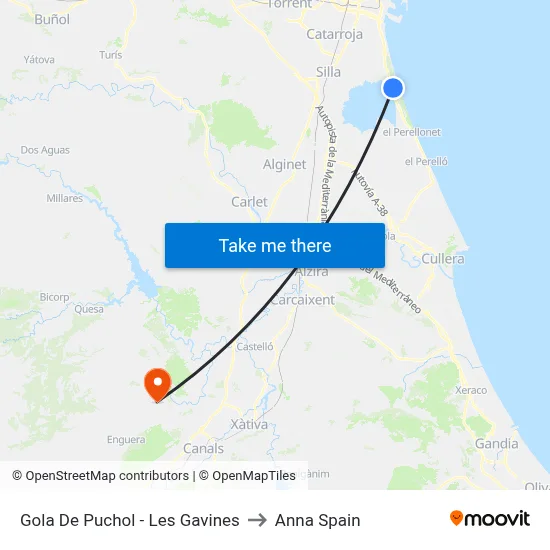 Gola De Puchol - Les Gavines to Anna Spain map