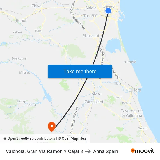 València. Gran Vía Ramón Y Cajal 3 to Anna Spain map