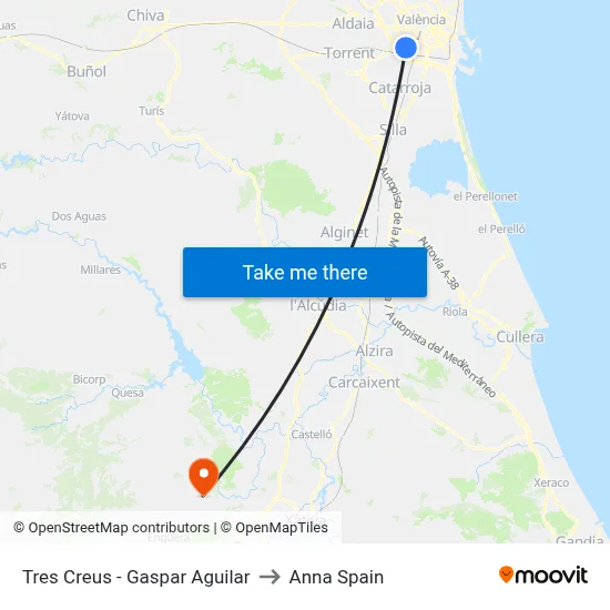 Tres Creus - Gaspar Aguilar to Anna Spain map