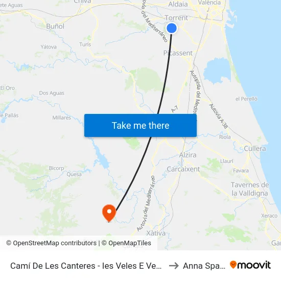 Camí De Les Canteres - Ies Veles E Vents to Anna Spain map