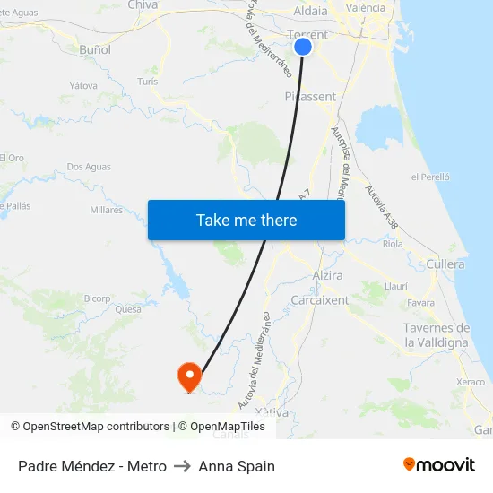 Padre Méndez - Metro to Anna Spain map