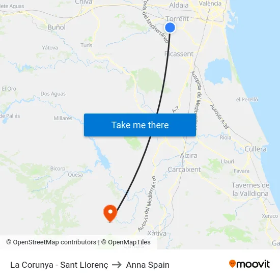 La Corunya - Sant Llorenç to Anna Spain map