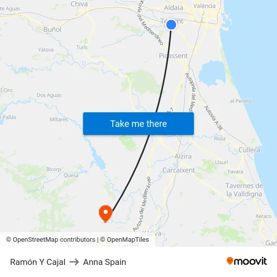 Ramón Y Cajal to Anna Spain map