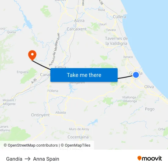 Gandía to Anna Spain map