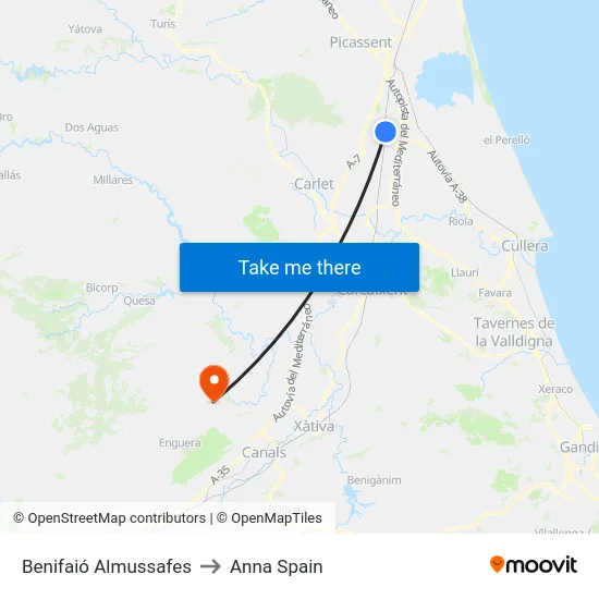 Benifaió Almussafes to Anna Spain map