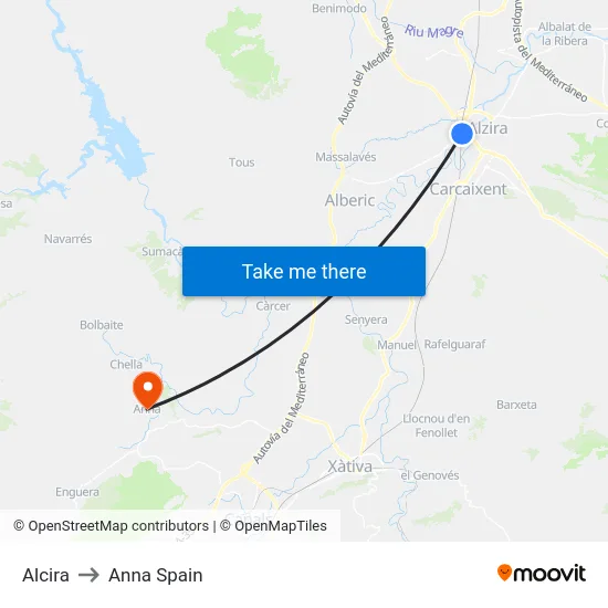 Alcira to Anna Spain map