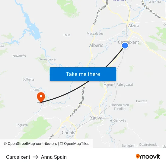 Carcaixent to Anna Spain map