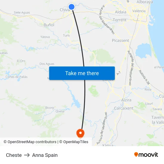 Cheste to Anna Spain map