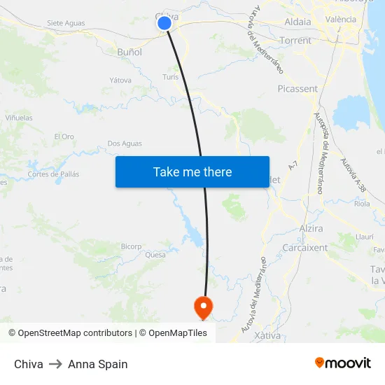 Chiva to Anna Spain map