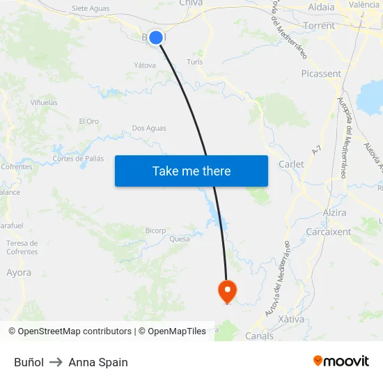 Buñol to Anna Spain map