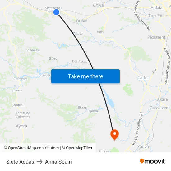 Siete Aguas to Anna Spain map