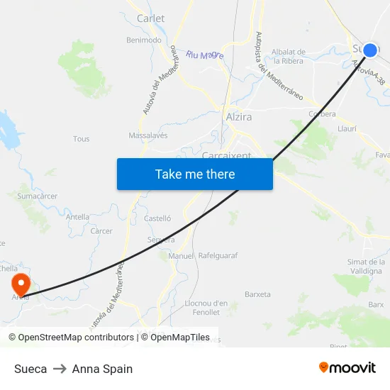 Sueca to Anna Spain map