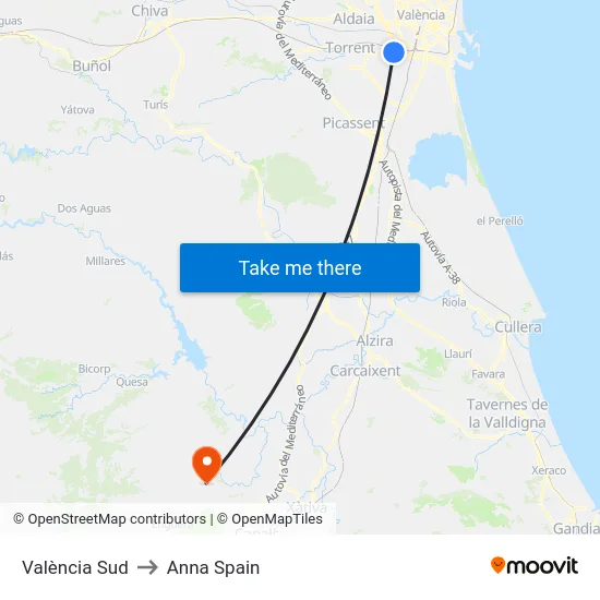 València Sud to Anna Spain map