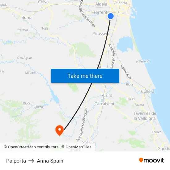 Paiporta to Anna Spain map