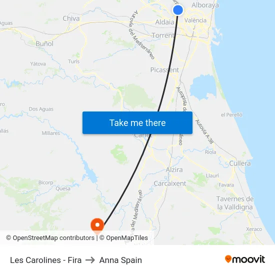 Les Carolines - Fira to Anna Spain map