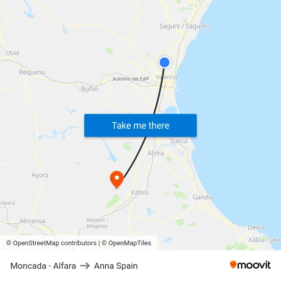 Moncada - Alfara to Anna Spain map