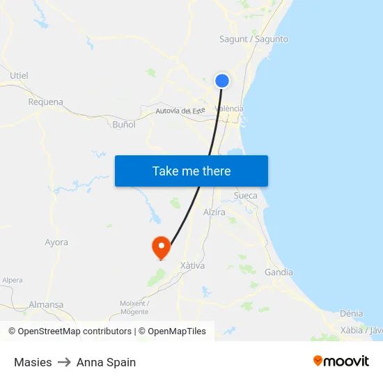 Masies to Anna Spain map