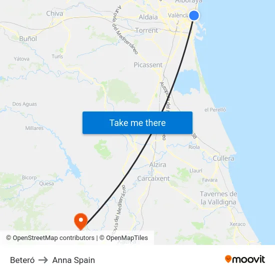 Beteró to Anna Spain map