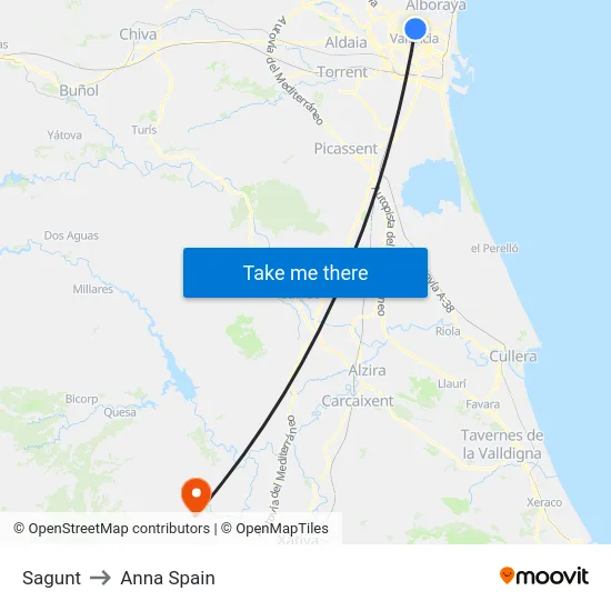 Sagunt to Anna Spain map