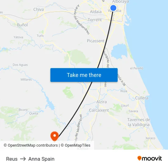 Reus to Anna Spain map