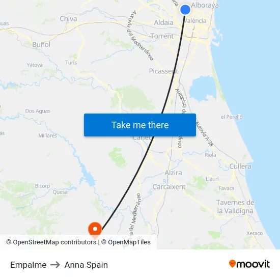 Empalme to Anna Spain map