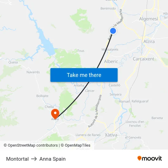 Montortal to Anna Spain map