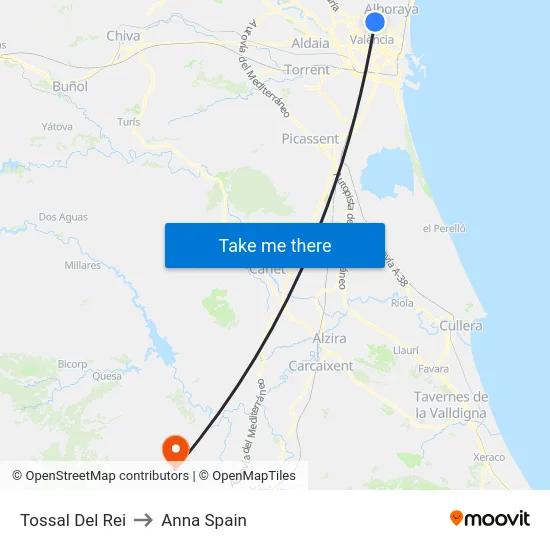 Tossal Del Rei to Anna Spain map