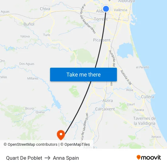 Quart De Poblet to Anna Spain map
