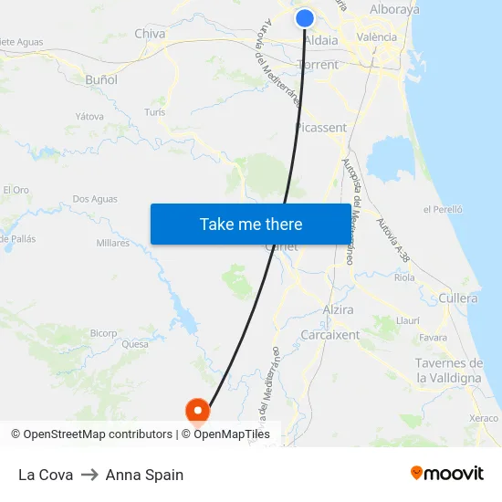 La Cova to Anna Spain map