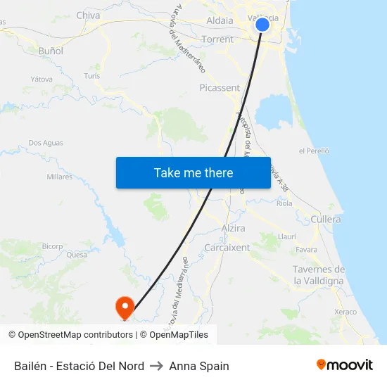Bailén - Estació Del Nord to Anna Spain map