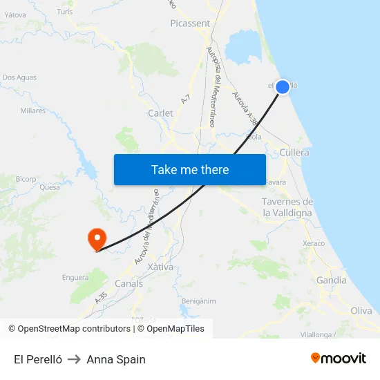 El Perelló to Anna Spain map