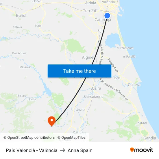 País Valencià - València to Anna Spain map