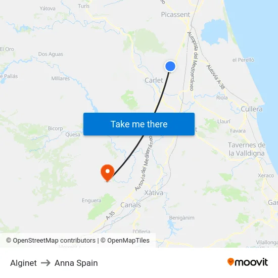 Alginet to Anna Spain map