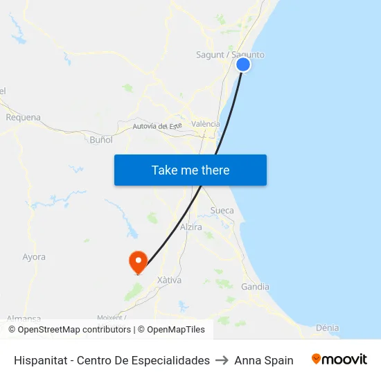 Hispanitat - Centro De Especialidades to Anna Spain map