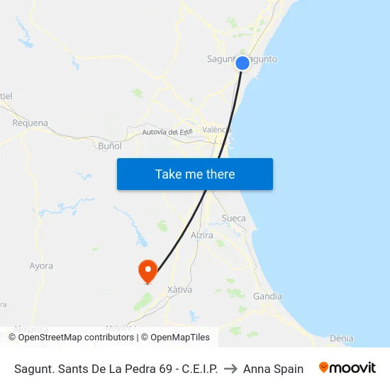 Sagunt. Sants De La Pedra 69 - C.E.I.P. to Anna Spain map