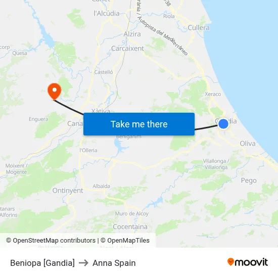 Beniopa [Gandia] to Anna Spain map