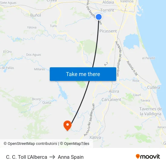 C. C. Toll L'Alberca to Anna Spain map