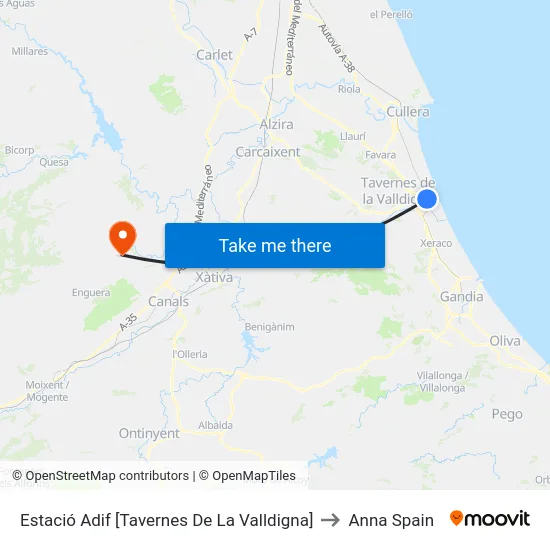Estació Adif [Tavernes De La Valldigna] to Anna Spain map