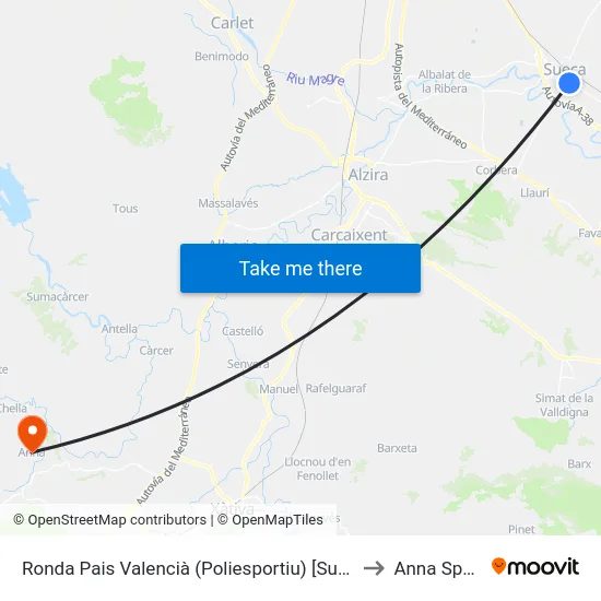 Ronda Pais Valencià (Poliesportiu) [Sueca] to Anna Spain map