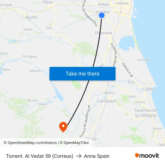 Torrent. Al Vedat 58 (Correus) to Anna Spain map