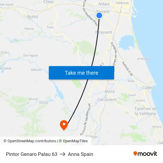 Pintor Genaro Palau 63 to Anna Spain map