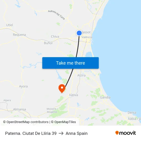 Paterna. Ciutat De Llíria 39 to Anna Spain map