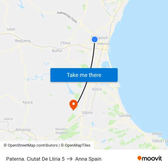Paterna. Ciutat De Llíria 5 to Anna Spain map